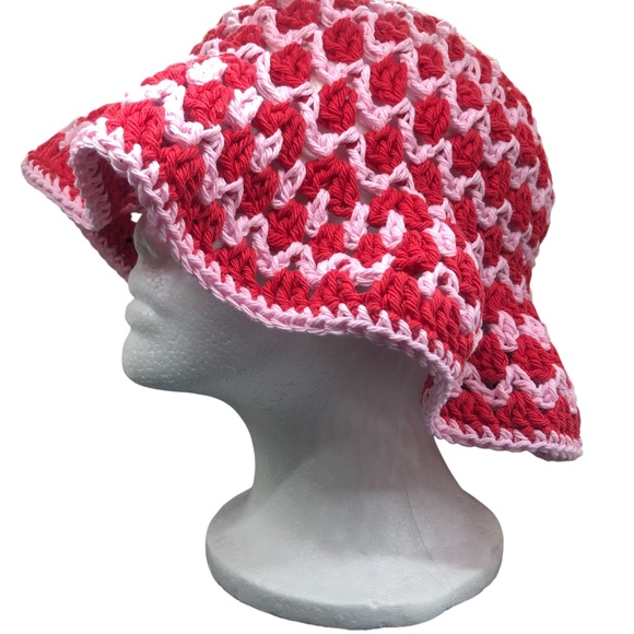 Crochet Bucket Hat | Red & Pink main image 8